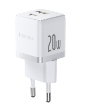 СЗУ Baseus Palm Fast Charger C+U 20W EU Moon White (with Cable USB-C to USB-C 60W) 1