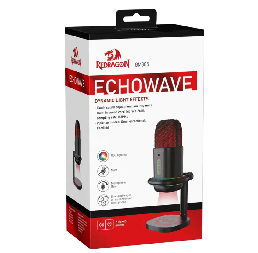 Игровой стрим микрофон Redragon Echowave GM305 (проводной, настольный, -42 дБ, от 30 Гц до 18000 Гц, 7 Игровой стрим микрофон Redragon Echowave GM305 (проводной, настольный, -42 дБ, от 30 Гц до 18000 Гц, 7