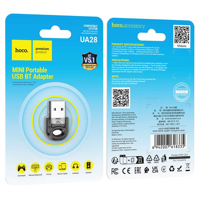 Hoco UA28 USB BT adapter transparent black 5 Hoco UA28 USB BT adapter transparent black 5
