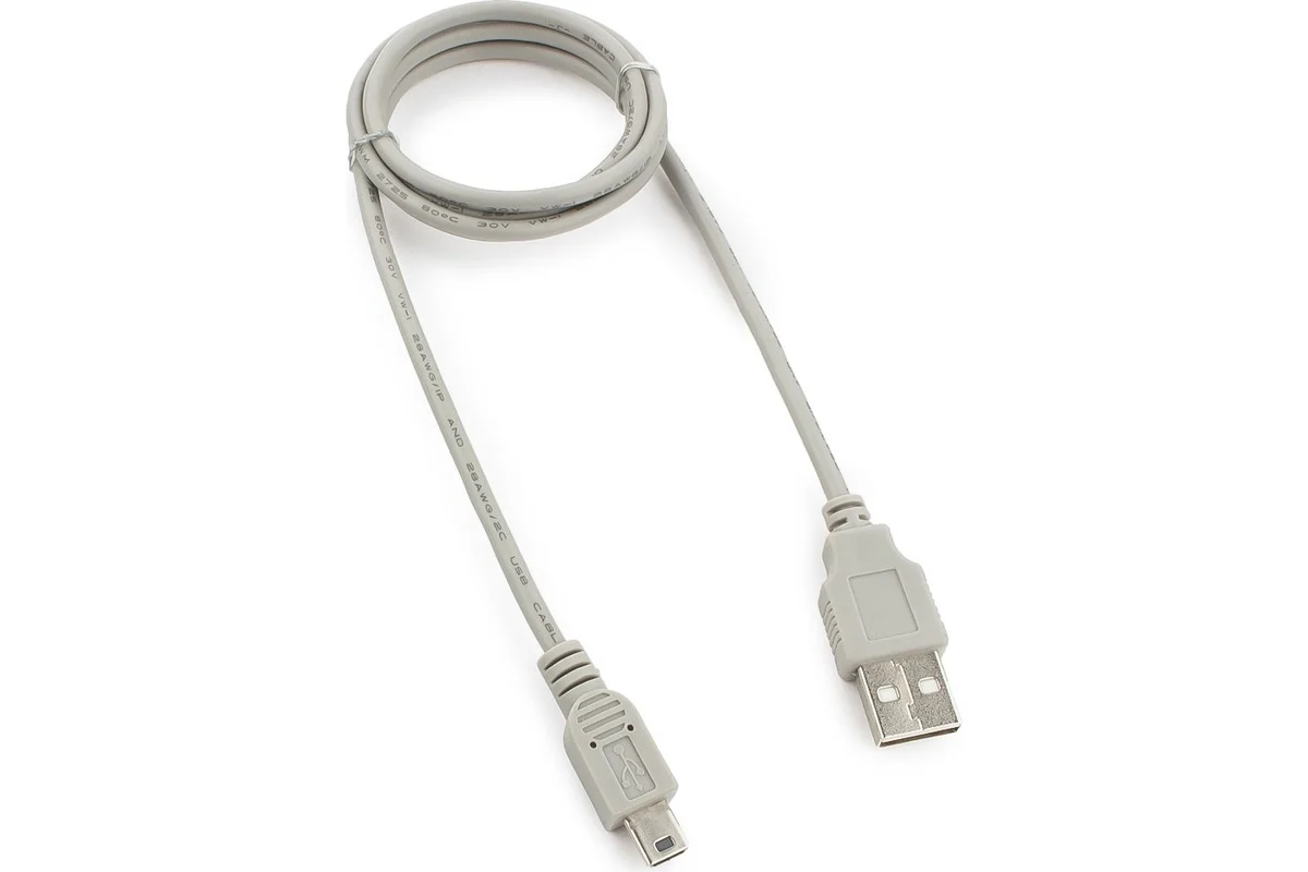 Кабель USB - miniUSB Cablexpert CC-USB2-AM5P-3-N 0.9m, серый 2 Кабель USB - miniUSB Cablexpert CC-USB2-AM5P-3-N 0.9m, серый 2