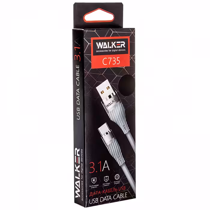 Кабель USB/Lighting WALKER C735 3.1A прорезиненн. металл. blue 2 Кабель USB/Lighting WALKER C735 3.1A прорезиненн. металл. blue 2