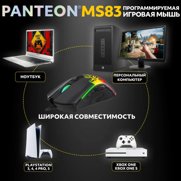 Мышь игровая PANTEON MS83, RGB, черный (113) 5