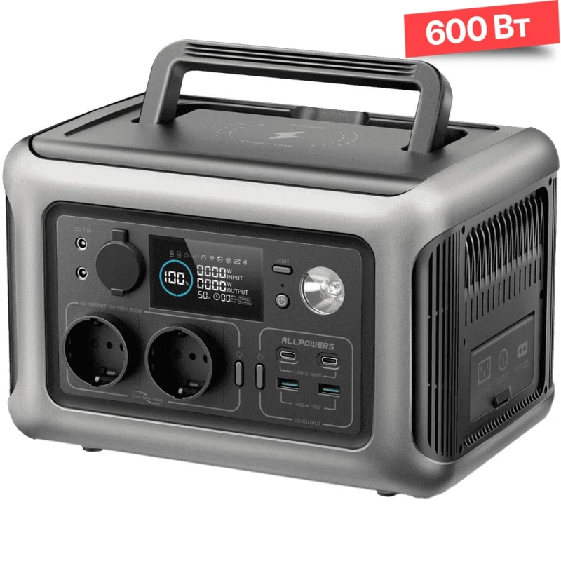 Портативная электростанция ALLPOWERS R600 1200w ЕВРО-Вилка 3 Портативная электростанция ALLPOWERS R600 1200w ЕВРО-Вилка 3