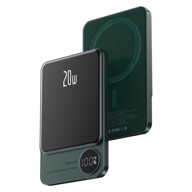 Магнитный беспроводной Power Bank с MagSafe Q9 20W 10000mah Green 1 Магнитный беспроводной Power Bank с MagSafe Q9 20W 10000mah Green 1