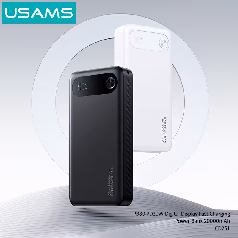 Внешний аккумулятор USAMS US-CD251 PB80 PD20W+Digital Display 20000mAh black 3 Внешний аккумулятор USAMS US-CD251 PB80 PD20W+Digital Display 20000mAh black 3