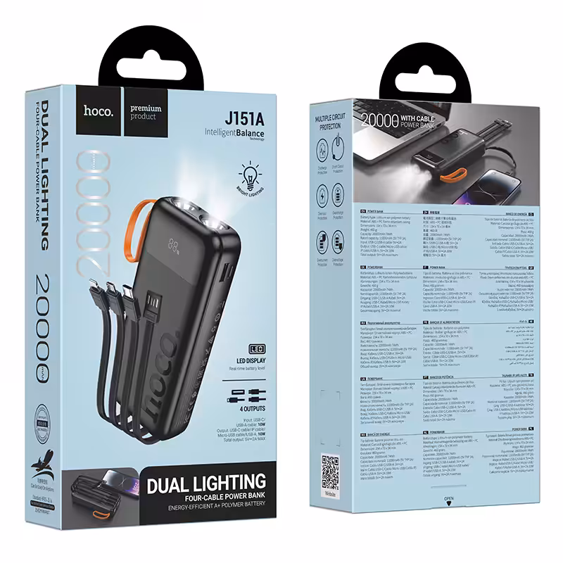 Power Bank Hoco J151A Spirit dual lighting four-cable power bank(20000mAh) black 4 Power Bank Hoco J151A Spirit dual lighting four-cable power bank(20000mAh) black 4