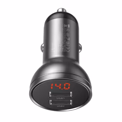 АЗУ Baseus Digital Display Dual USB 4.8A Car Charger 24W Grey 1 АЗУ Baseus Digital Display Dual USB 4.8A Car Charger 24W Grey 1