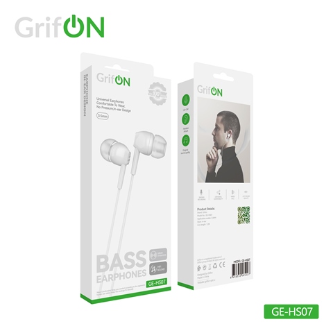 Наушники GrifON GE-HS07 3.5mm с микрофон. вакуум white 1 Наушники GrifON GE-HS07 3.5mm с микрофон. вакуум white 1