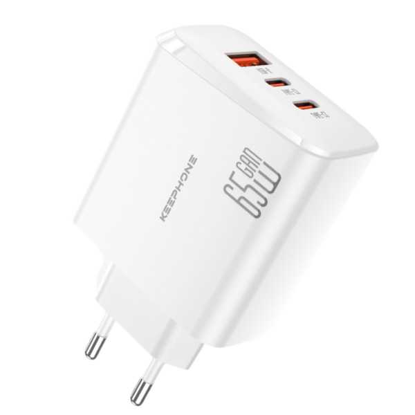 СЗУ Keephone GaN wall CH-23121 USB/2USB-C PD 65W white 1 СЗУ Keephone GaN wall CH-23121 USB/2USB-C PD 65W white 1