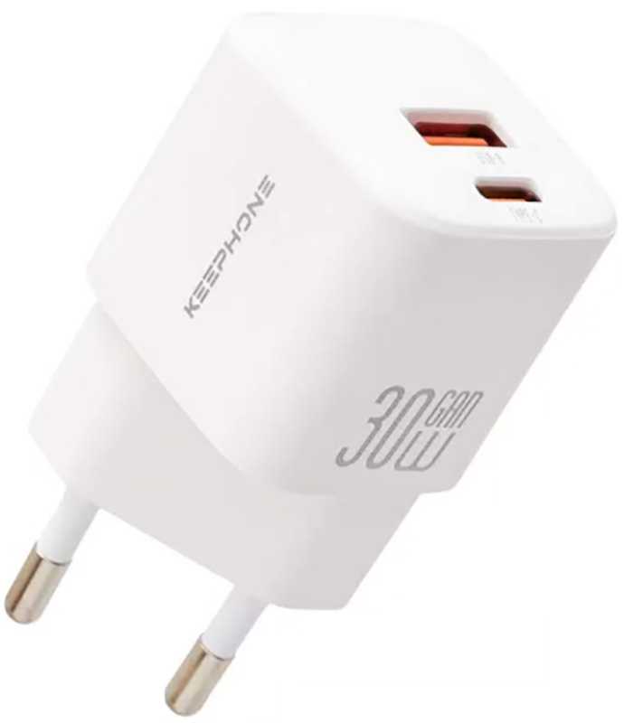 СЗУ Keephone GaN wall CH-23091 USB/USB-C PD 30W white 1 СЗУ Keephone GaN wall CH-23091 USB/USB-C PD 30W white 1