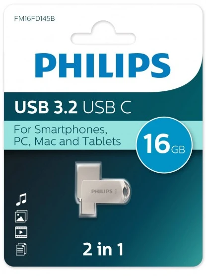 Флэш-драйв Philips 16Gb 2in1 Usb 3.2 Type-C/OTG metal 1 Флэш-драйв Philips 16Gb 2in1 Usb 3.2 Type-C/OTG metal 1