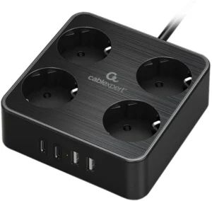 Сетевой фильтр Cablexpert Plate, PLT-4-C2U2-B-2, 4р, 2xType-C, 2хUSB, 2м, черный 1 Сетевой фильтр Cablexpert Plate, PLT-4-C2U2-B-2, 4р, 2xType-C, 2хUSB, 2м, черный 1