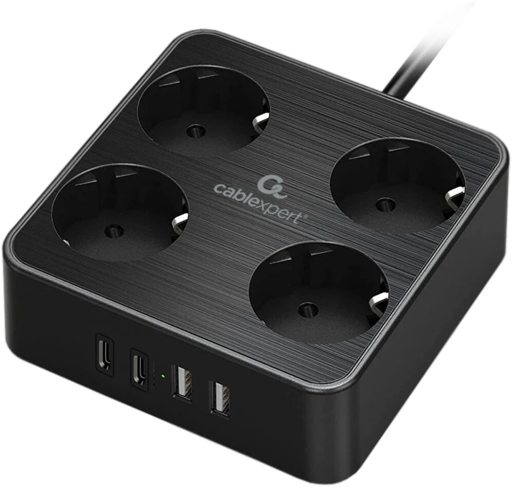 Сетевой фильтр Cablexpert Plate, PLT-4-C2U2-B-2, 4р, 2xType-C, 2хUSB, 2м, черный 1 Сетевой фильтр Cablexpert Plate, PLT-4-C2U2-B-2, 4р, 2xType-C, 2хUSB, 2м, черный 1
