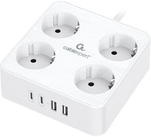 Сетевой фильтр Cablexpert Plate, PLT-4-C2U2-W-2, 4р, 2xType-C, 2хUSB, 2м, белый 1 Сетевой фильтр Cablexpert Plate, PLT-4-C2U2-W-2, 4р, 2xType-C, 2хUSB, 2м, белый 1