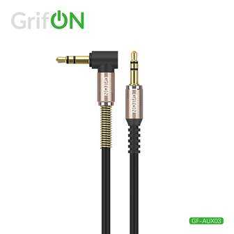 Кабель GrifON GF-AUX03 3.5mm (папа)/3.5mm (папа) Г-образный с пружиной черный 1 Кабель GrifON GF-AUX03 3.5mm (папа)/3.5mm (папа) Г-образный с пружиной черный 1